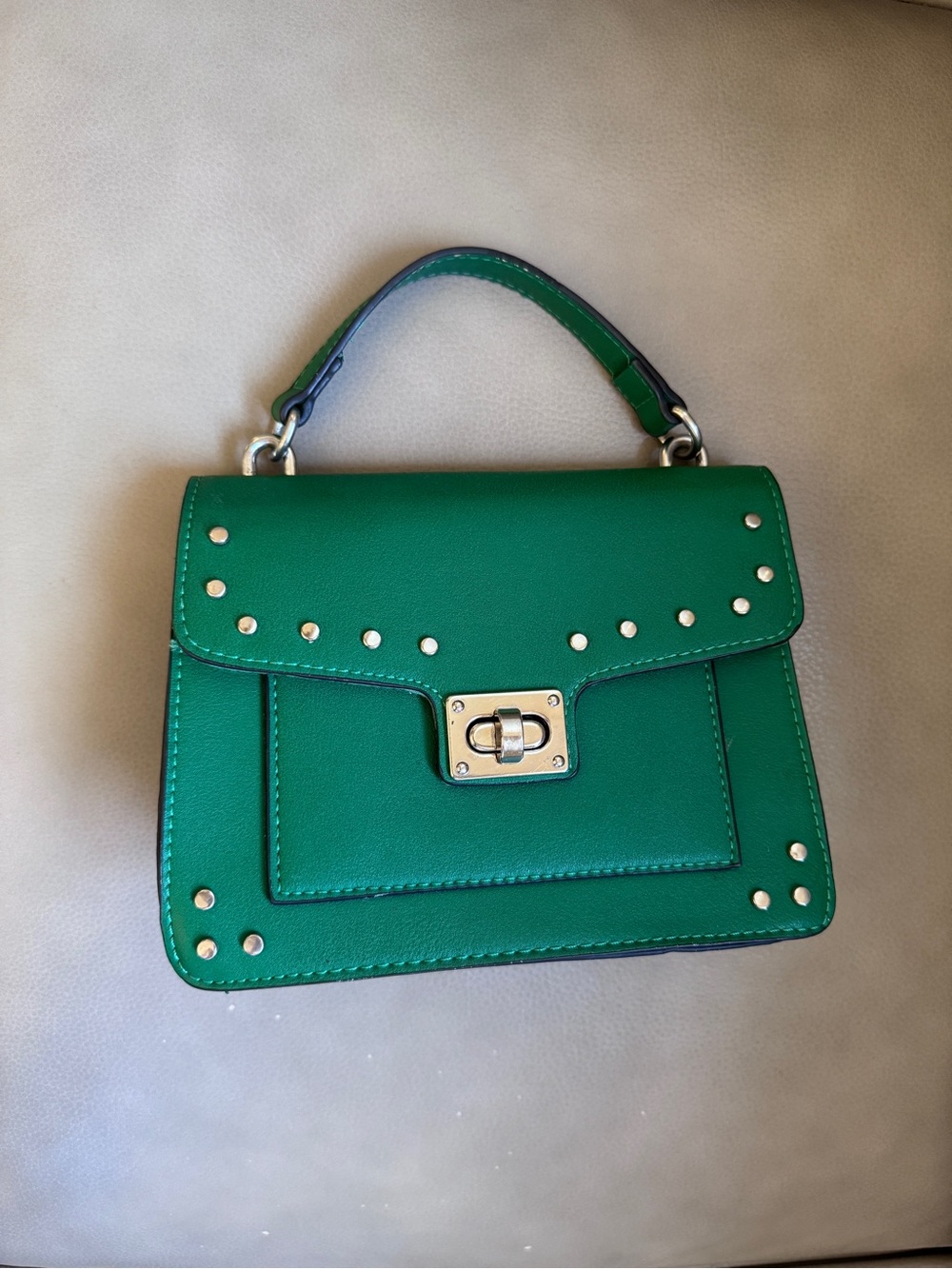 Women's Green Studded Top-Handle Bag